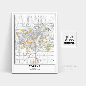Impressão de mapa de Topeka, impressão de nomes de ruas em Topeka, mapa imprimível de Topeka, arte de mapa de cidade, arte de mapa de Topeka Kansas, pôster de presente de viagem