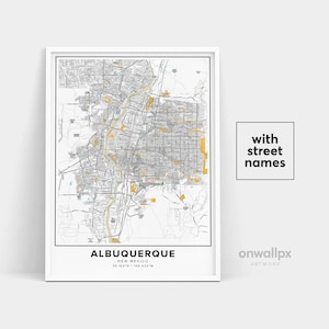 Impressão de mapa de Albuquerque, impressão de nomes de ruas de Albuquerque, mapa de Albuquerque, arte do mapa da cidade, arte do mapa de Albuquerque Novo México, pôster de presente de viagem