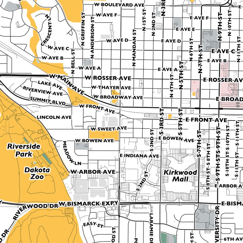 Bismarck Map Print, Street Names Bismarck Print, Printable Map of