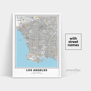 Los Angeles Map Print, Straßennamen Los Angeles Print, Karte von Los Angeles, Stadt Karte Kunst, Los Angeles California Karte Kunst, Reisegeschenk Poster