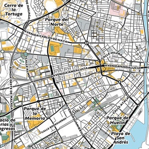 Málaga Map Print, Street Names Malaga Print, Printable Map of Málaga ...