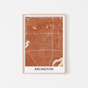 Arlington Karte Kunstdruck, Arlington Rost Farbe Karte Poster, Arlington Geschenk Wandkunst, neutrale Farben Karte von Arlington Innenausbau - RM01