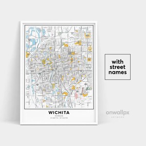Impressão de mapa de Wichita, impressão de nomes de ruas de Wichita, mapa imprimível de Wichita, arte de mapa da cidade, arte de mapa de Wichita Kansas, pôster de presente de viagem