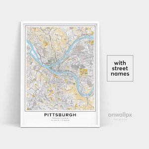 Impressão de mapa de Pittsburgh, impressão de nomes de ruas de Pittsburgh, mapa de Pittsburgh, arte de mapa da cidade, arte de mapa de Pittsburgh Pensilvânia, pôster de presente de viagem
