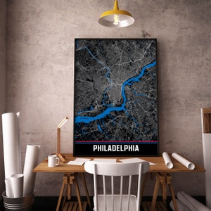 Impressão de mapa de Filadélfia, arte de parede de mapa de Filadélfia Pensilvânia, decoração de Filadélfia, mapa de Filadélfia, arte de mapa da cidade, pôster de presente de viagem