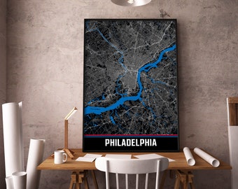 Philadelphia Map Print, City Wall Art, Travel Gift Poster