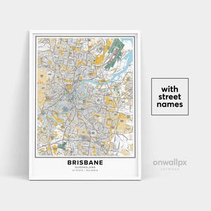 Impressão de mapa de Brisbane, impressão de nomes de ruas de Brisbane, mapa imprimível de Brisbane, arte de mapa da cidade, arte de mapa de Brisbane Queensland, pôster de presente de viagem