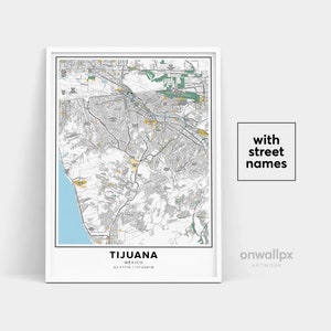 Impressão de mapa de Tijuana, nomes de ruas Impressão de Tijuana, mapa para impressão de Tijuana, arte do mapa da cidade, arte do mapa de Tijuana México, pôster de presente de viagem