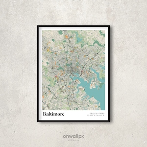 Baltimore Print Karte, Retro Baltimore Karte Poster, Vintage Baltimore Straßen Karte Kunst, Geschenk Karte Baltimore Maryland, Baltimore Wand Dekor, RC69