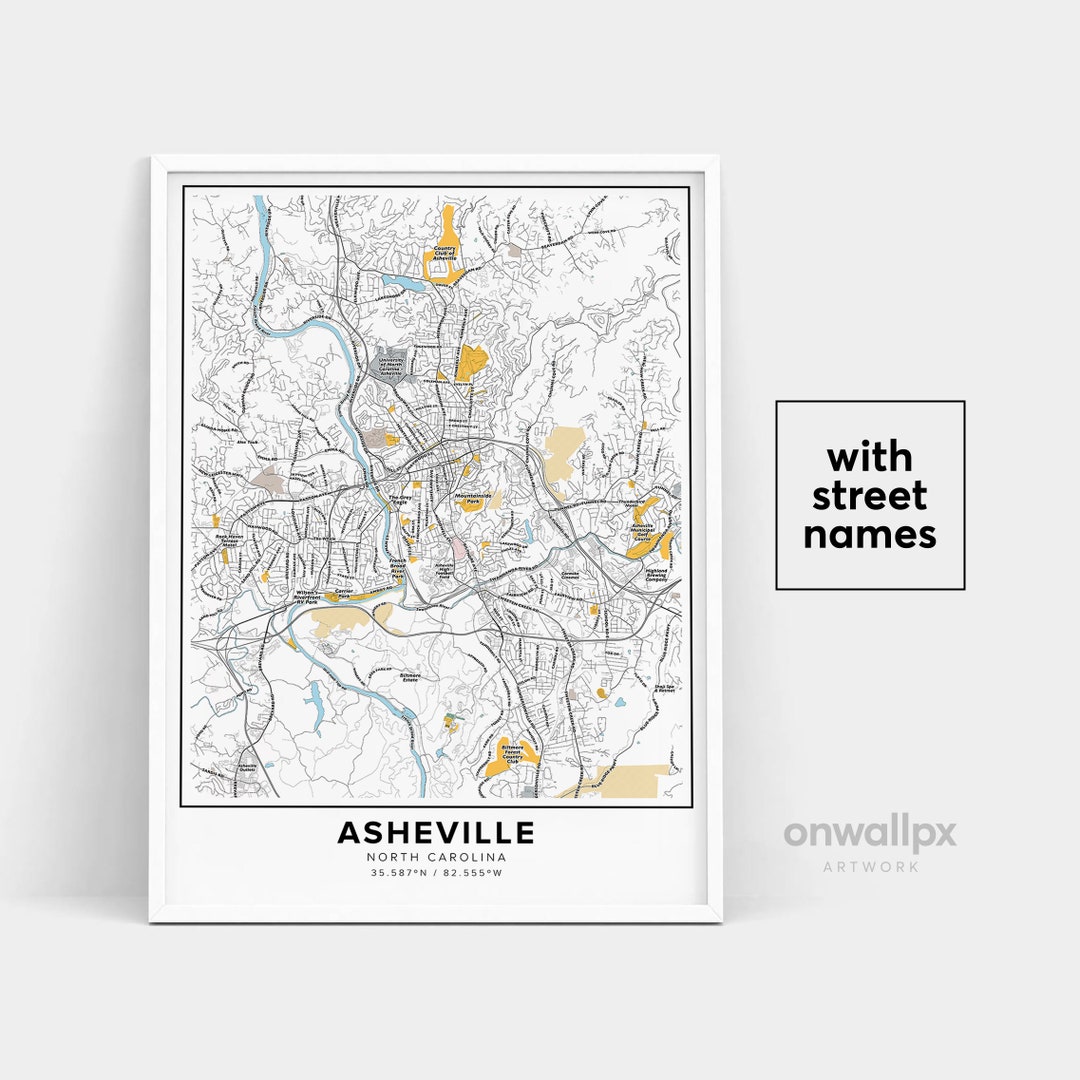 Asheville Map Print, Street Names Asheville Print, Map of Asheville ...