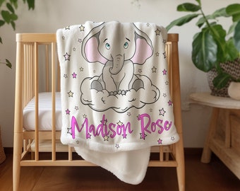 Custom Baby Girl Pink Elephant Blanket Personalized Elephant Nursery Throw Blanket For Girl Baby Shower Custom Plush Name Soft Blanket Gift