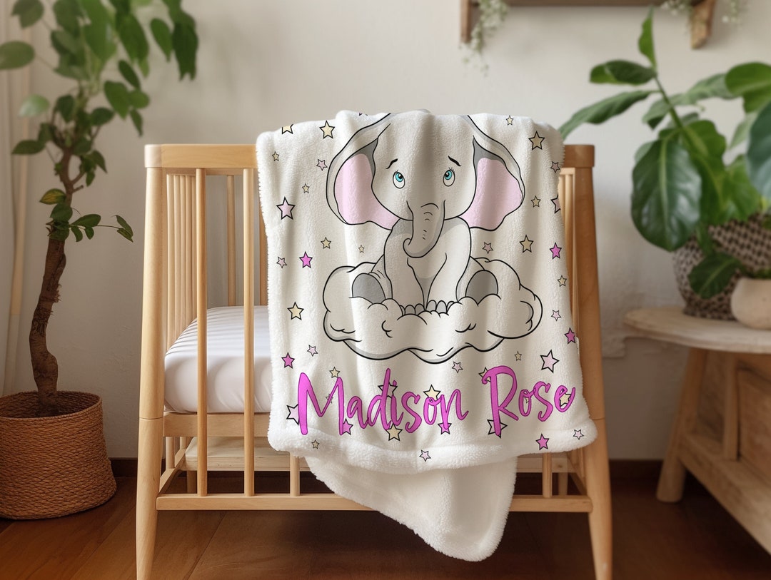 Custom Baby Girl Pink Elephant Blanket Personalized Elephant Nursery