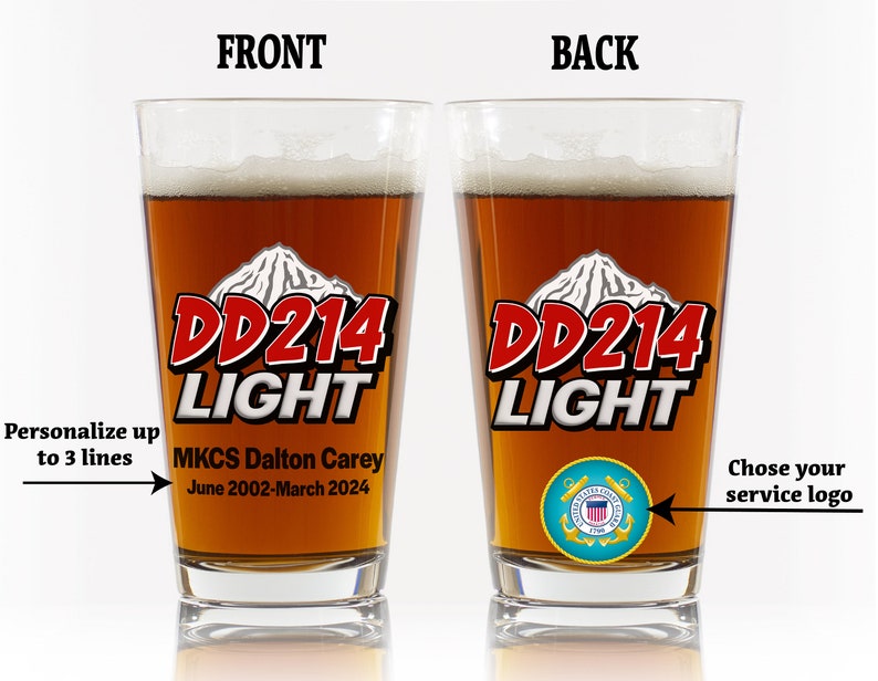 DD214 Custom Glass Mug Gift Drinkware Gift For Navy Army Marines Coast Guard Air Force