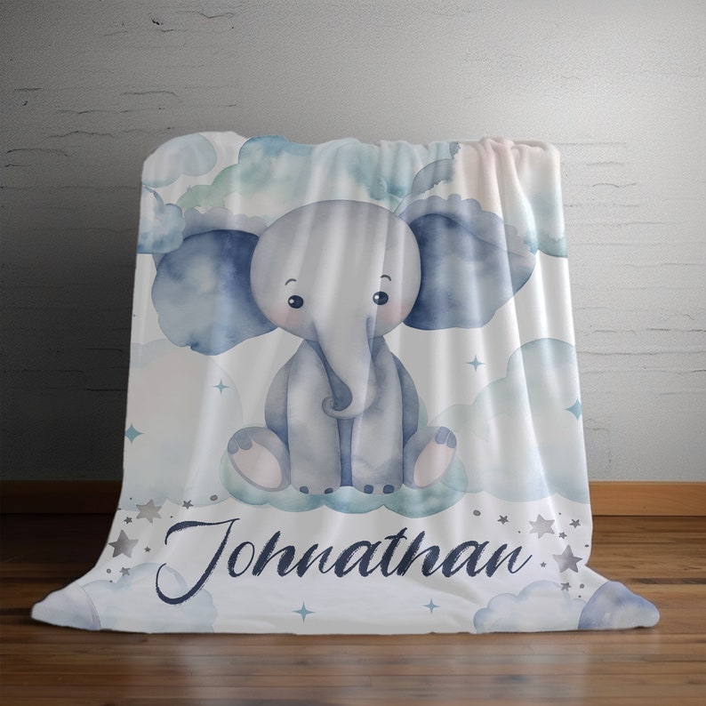 Custom Elephant Nursery Plush Blanket Gift for New Mom Personalized