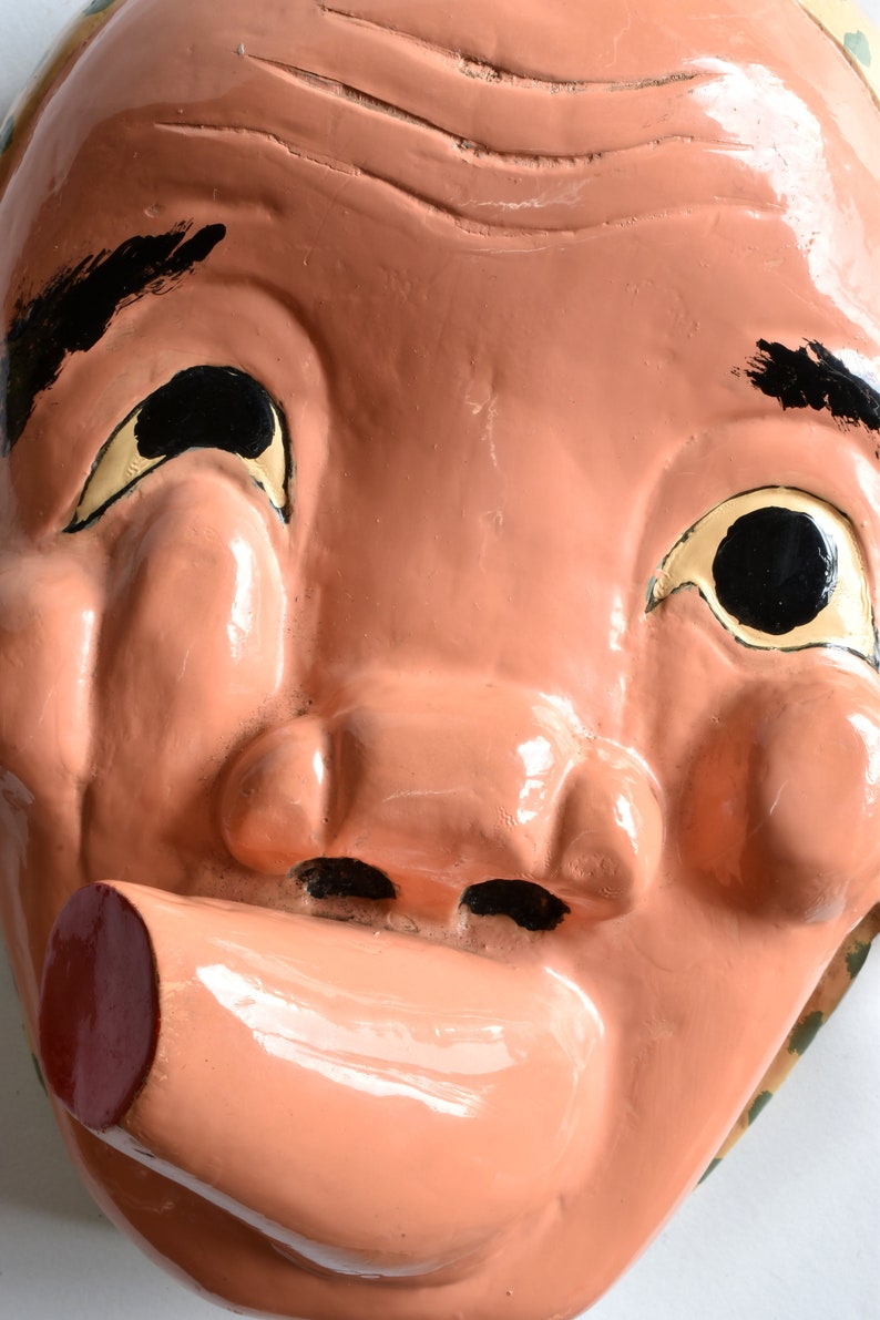 Japanese wooden theater mask Hyottoko Varnish Noh mask
