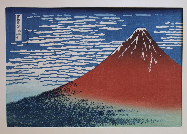 South Wind Woodblock print Clear Sky; of Mt Fuji by Hokusai
