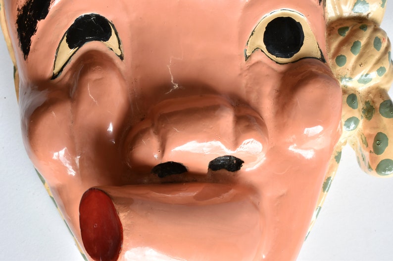 Japanese wooden theater mask Hyottoko Varnish Noh mask