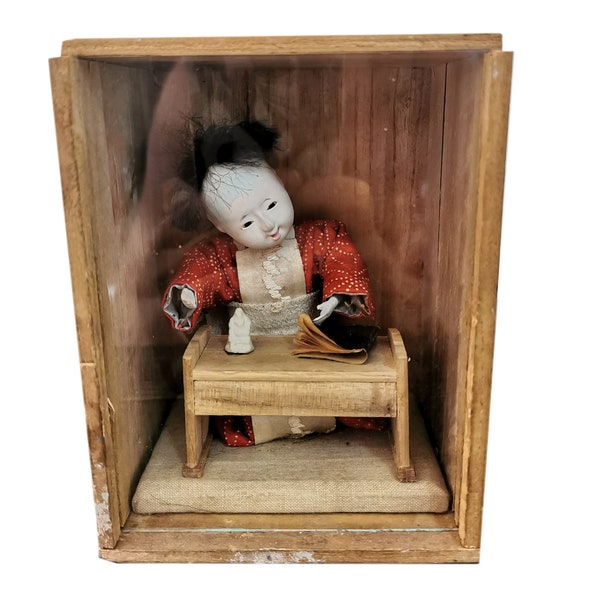 Japanese Dolls in Glass Case Etsy