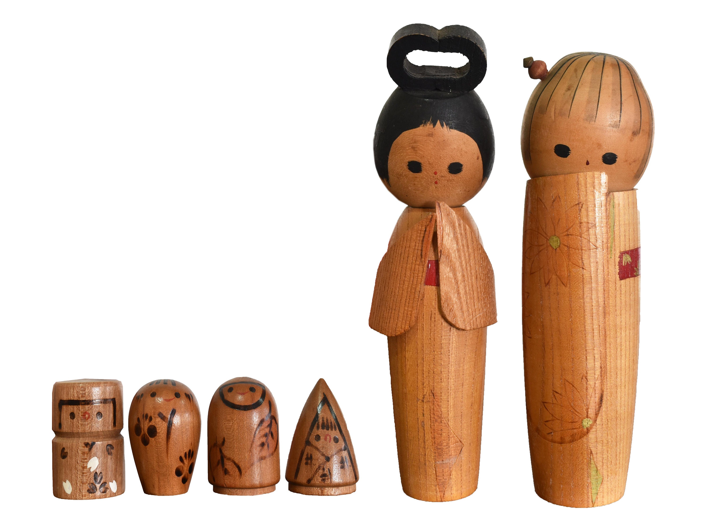 Poupées Kokeshi Rares, Kokeshi Vintage Sertie Par Le Célèbre Artiste Ryoichi. Fabuleux et Mignon Paq