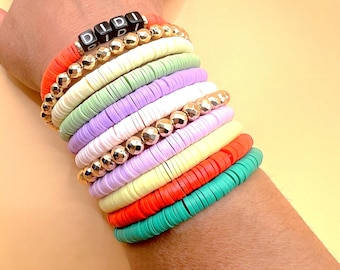 Personalized Name Bracelets w/ 72 Colors| Heishi Bead Bracelet | Personalized Name Bead Bracelet | Polymer Beads Name Bracelets