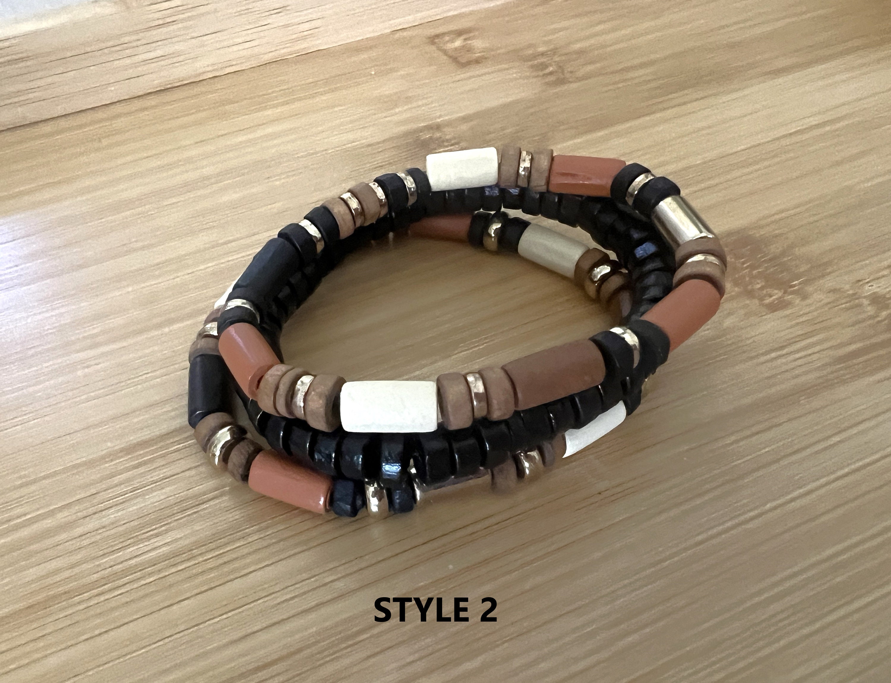2/3 pezzi Set di braccialetti elastici con perline Kami naturali / Braccialetto Boho / Braccialetti con perline di legno unisex / Set di braccialetti con perline impilabili - Italia