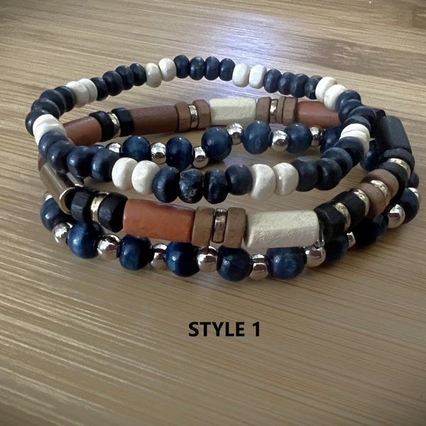 2/3 Pcs  Natural Kami Beaded Stretch Bracelet Set |Boho Bracelet| Unisex Wooden Beaded Bracelets| Stackable Beaded Bracelet Set