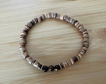 Coconut Wood & Tiger Eye Bracelet | Boho Natural Stone Beads| Mens Bracelet| Unisex Yoga Armband Jewelry