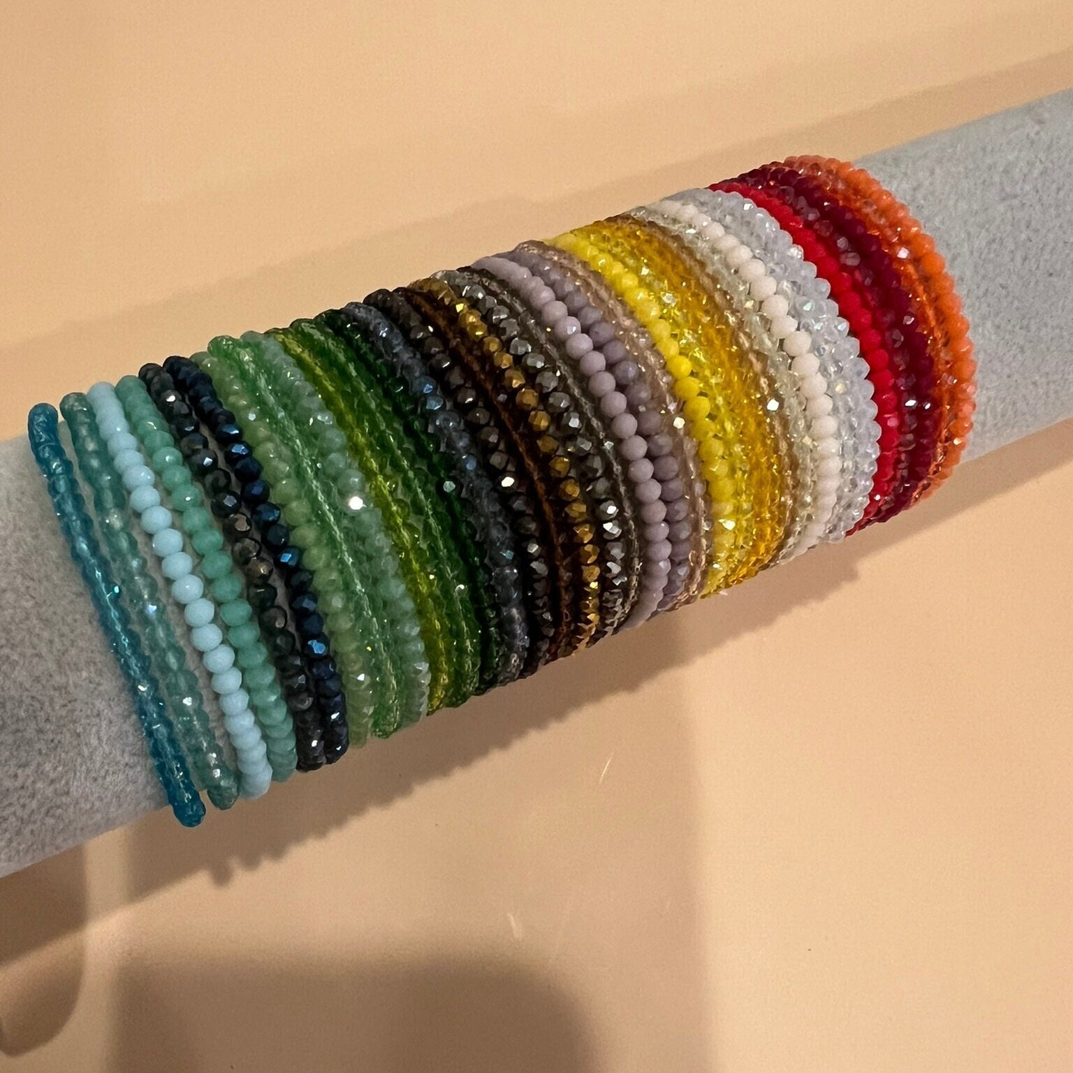 Faux Crystal Bead Elastic Bracelet Set Hippie Stackable Crystal Bead ...