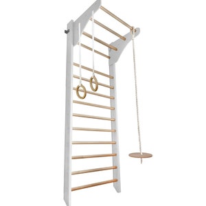 Wooden wall bars Kinder Wood, swedish ladder for kids, indoor playground, climbing frames, gymnastic ladder White-Wood