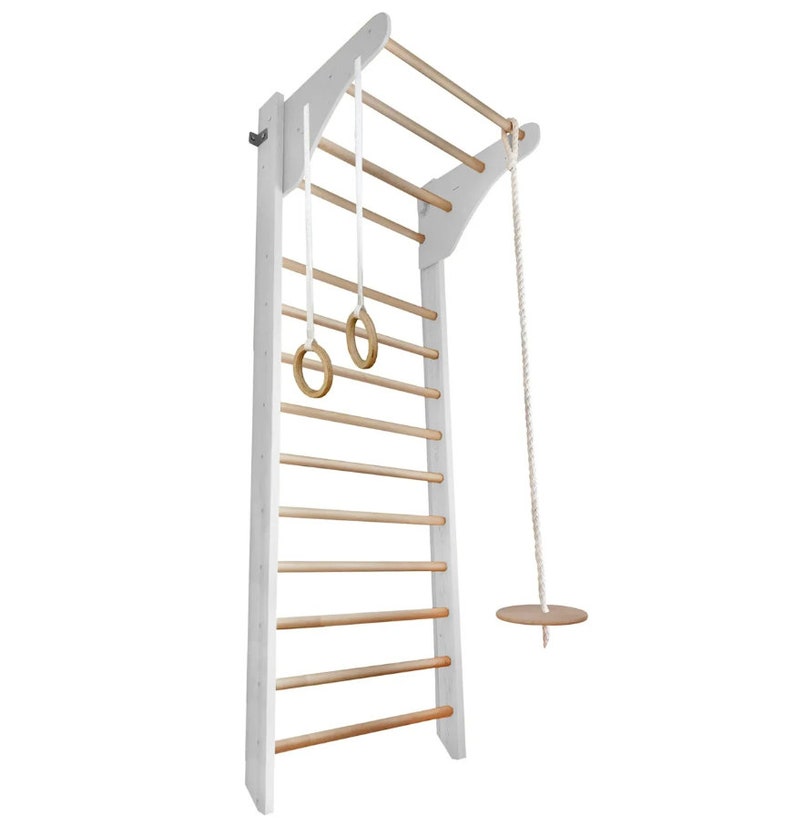Wooden wall bars Kinder Wood, swedish ladder for kids, indoor playground, climbing frames, gymnastic ladder White-Wood