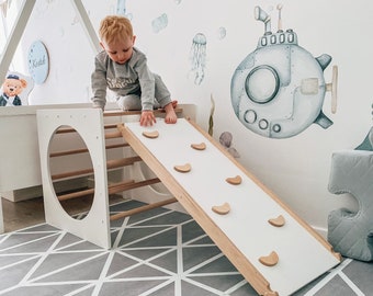 Kletterdreieck Holz + Rutschen Zweiseitige für Kinder | Montessori Spielplatz KlapperSpecht | Kletterwürfel