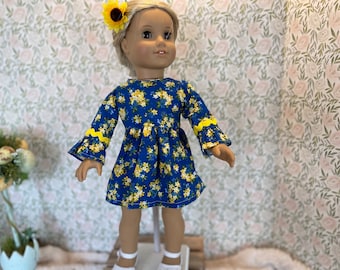 Short 70's Blue and Yellow Dress for 18 Inch Doll