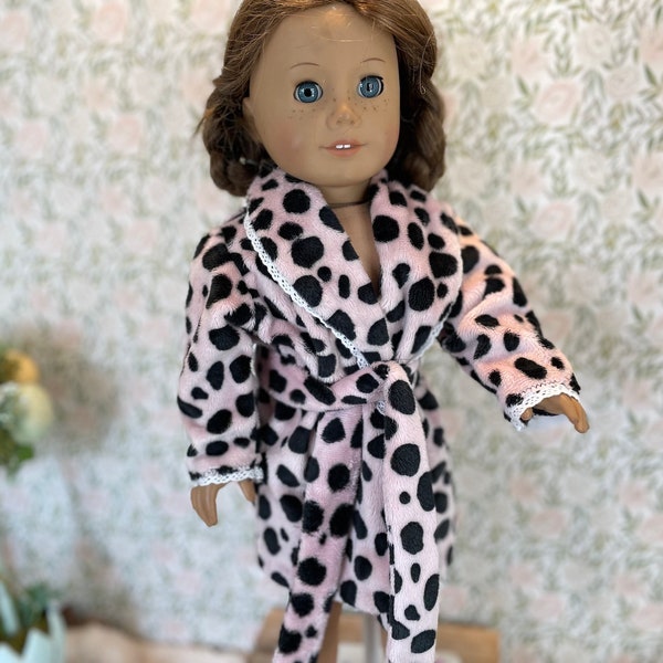 Fleece Pink Cheetah Bathrobe for Your 18 inch Doll