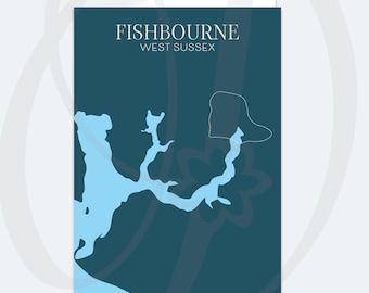 A5 Greeting Card Fishbourne, West Sussex Location Map