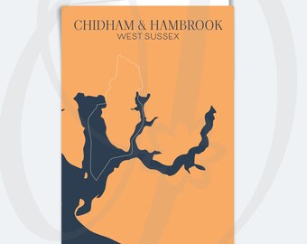 A5 Greeting Card Chidham and Hambrook, West Sussex Location Map