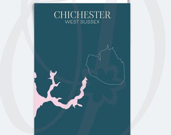 A5 Greeting Card Chichester, West Sussex Location Map