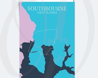 A5 Greeting Card Southbourne, West Sussex Location Map