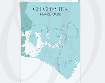 A5 Greeting Card Chichester Harbour Location Map