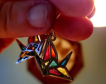 Beautiful Origami Crane Earrings! Unique item full of color and sure to impress! They look like Stained Glass, but they're not