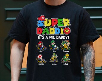 Chemise jeu Super Daddio personnalisée, chemise papa nom enfant personnalisée, chemise papa drôle fête des pères, chemise Gamer Super papa, cadeau pour papa