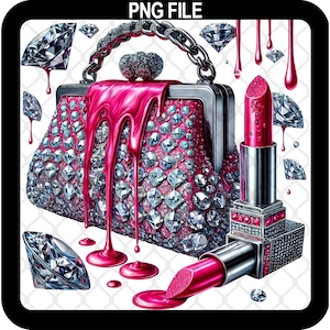 Luxury Purse Lipstick Diamonds PNG | Money Stack Clip art | Girl Boss Babe Quotes Hustle Queen Sublimation Money Stickers | Smash Box Png