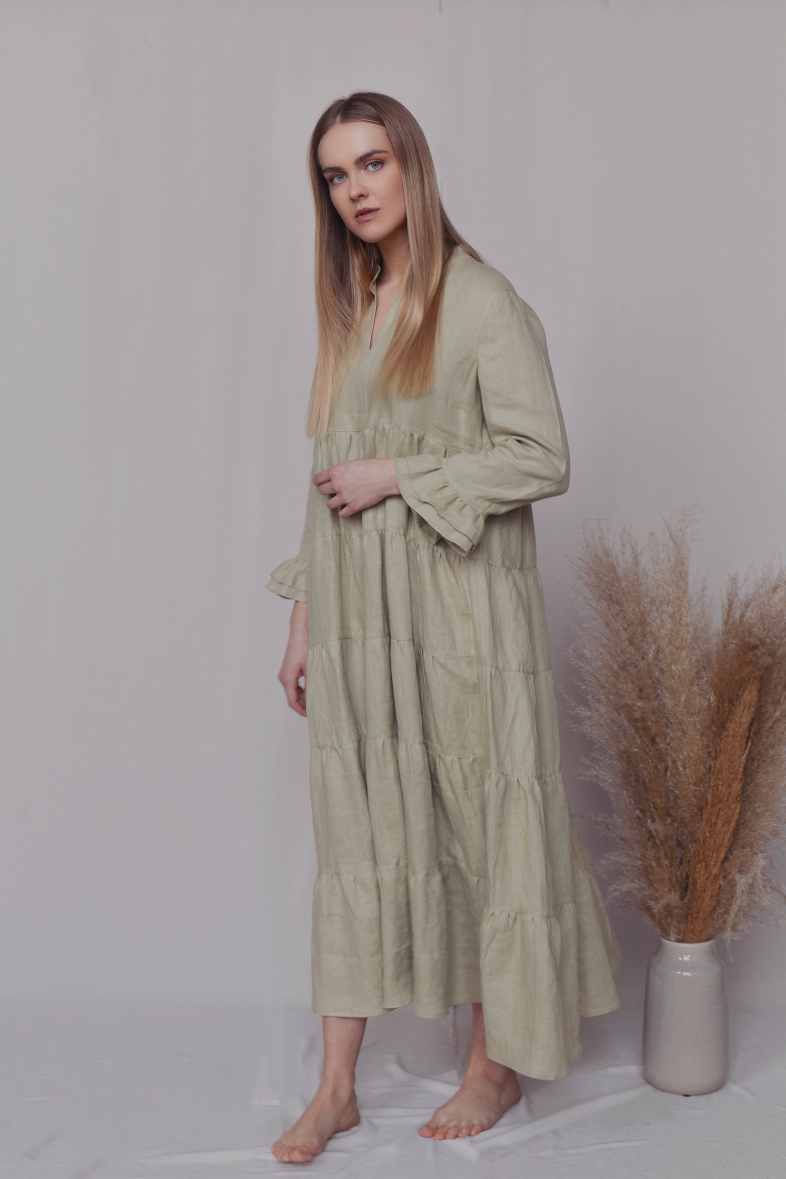 Maxi Linen Dress Pastel Linen Drape Dress Linen Dress for Etsy