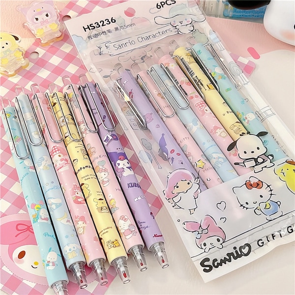 6 Count, Cute Cartoon Gel Pen Set, Japanese Characters Family Pens, Refillable & Retractable Rolling Ball Pens, 0.5mm Fine Point, Black Ink