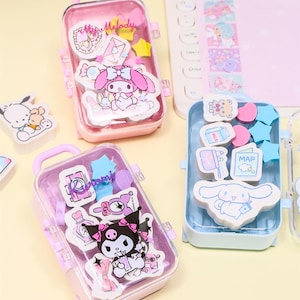 Juego de borradores con licencia de Kuku y Cinna: bonito diseño de maleta para niños y estudiantes