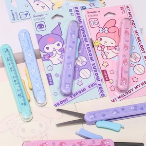 Tijeras de seguridad portátiles para niños: diseño compacto tipo bolígrafo, cortador y regla fáciles de usar, 11,5 cm plegadas, 15,5 cm desplegadas.