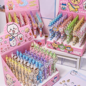 Chii Series & Loopy/ Cute Cartoon Gel Pens - Press-Action Black Ink Pens for Students and Quizzes/0.5mm/ Random 1 PC/Set of 6/ Box of 48