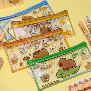 Capybara transparant mesh-potloodzakje – 17,7 cm x 8,3 cm, schattig en compact, multifunctionele opslag
