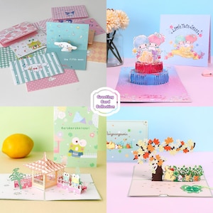 Jolies cartes de voeux pop-up/carte d'anniversaire sous licence avec enveloppes Cartes 3D avec personnages Cartes de voeux avec personnages kawaii