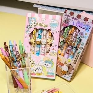 Chiikawa & Capybara Theme 0.5mm Metal Clip Gel Pens, 6-Pack with Interchangeable Toppers, 14.5cm Smooth Black Ink