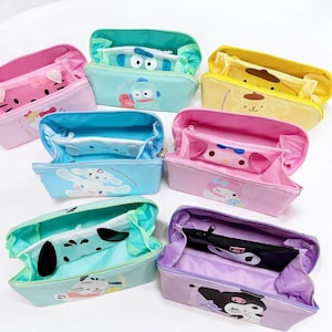 かわいいPU+ポリエステルペンケース | 大容量文房具ポーチ | 学生向けのかわいいバッグ、シナ/クク/ポチャ/ポンポン/メロ/ハンギー